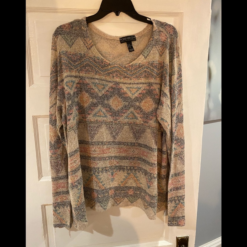 Boho Faded Lightweight Patterned Sweater
